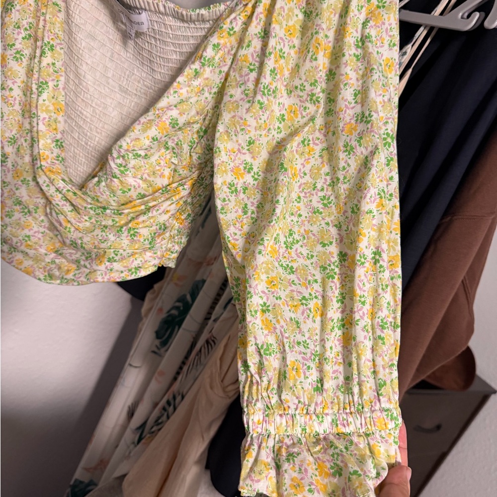 Lost + Wander Floral Wrap Blouse in Yellow and Green - Picture 3 of 5